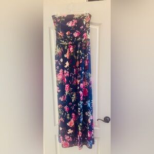 Vanilla Bay Floral Strapless Maxi Dress - Navy and Pink